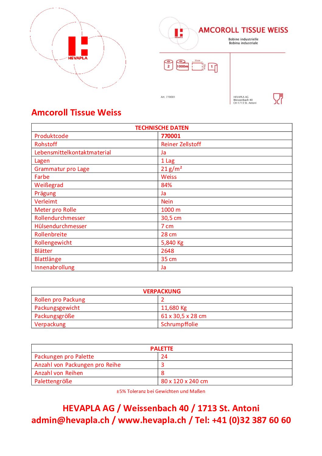 770001 Technisches Datenblatt, Amcoroll Tissue weiss, 1-lagig