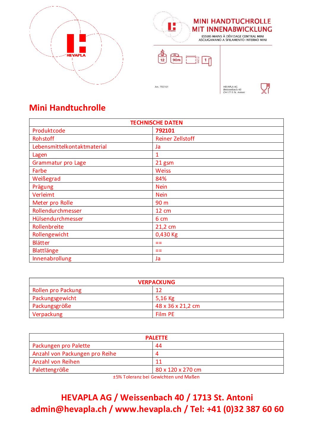 792101 Technisches Datenblatt, mini Handtuchrolle, 1 lagig