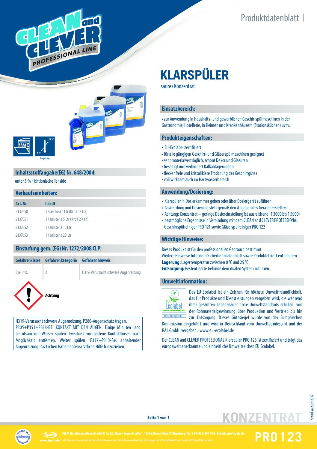 Produktdatenblatt Klarspüler